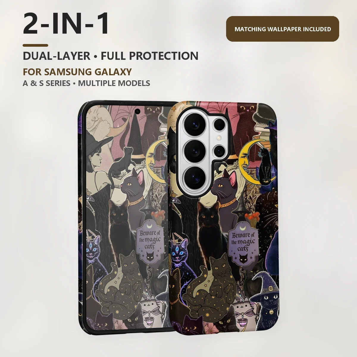 Witch Cat Collage 2-in-1 Dual-Layer Phone Case for Samsung Galaxy S26 S25 S24 S23 S22 S21 Plus Ultra FE S20 FE A56 A17 A16 A15