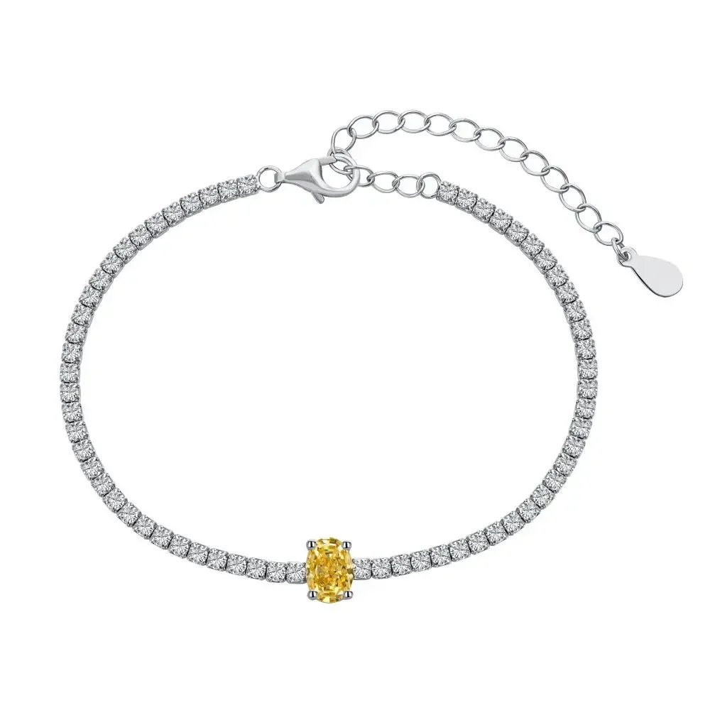 S925 Sterling Silver Tennis Light Luxury 8A Ice Cut Colorful Oval Zircon Silver Bracelet Wedding Jewelry Wholesale