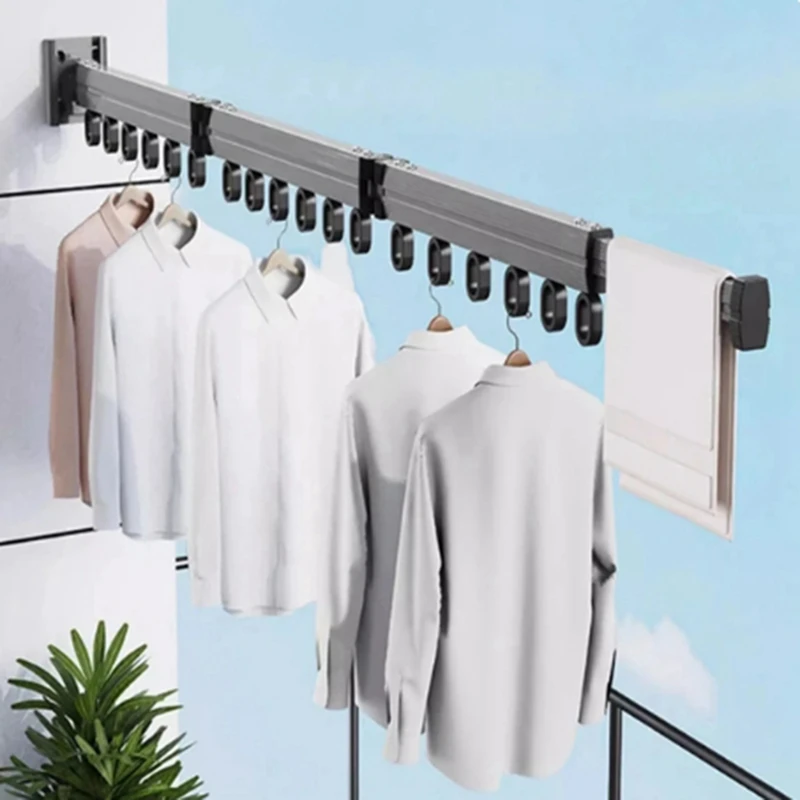 Wall-Mounted Foldable Aluminum Alloy Clothes Drying Rack Perfect For Balcony Bedroom Kitchen Living Room