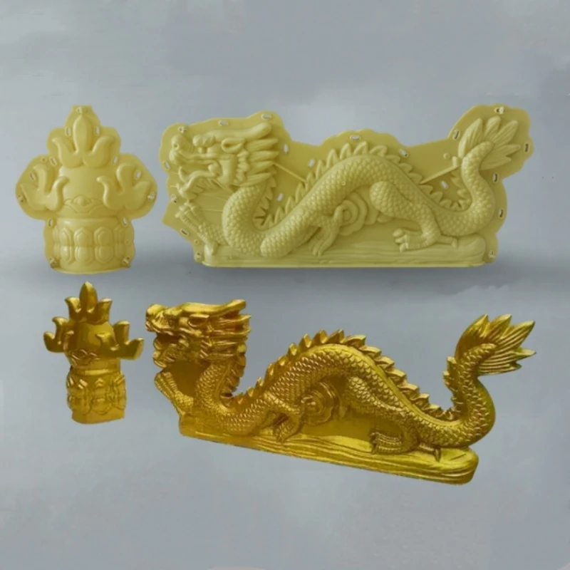 Summer Breeze Plastic Statue Mold, Chinese Dragon with a Fire Pearl Sculpture Mould, Vivid Gardening Tool, 90cm/ 35.4in Length