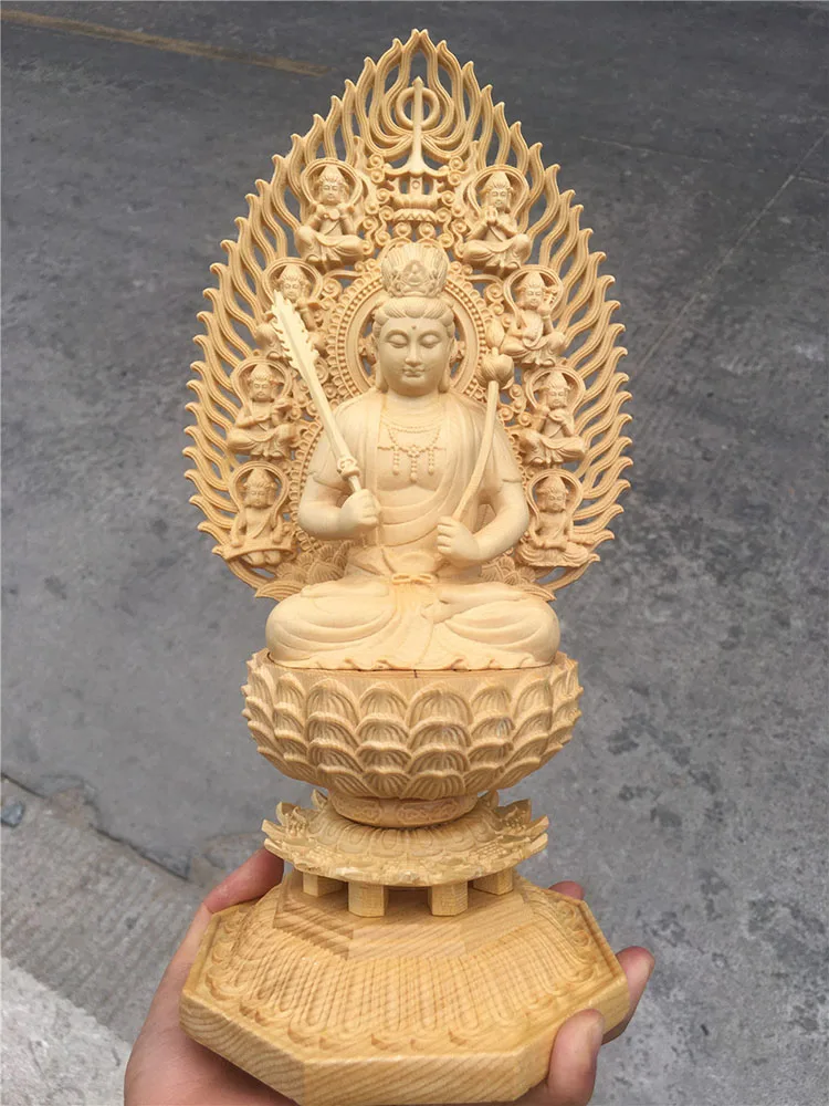 

Wood Carved Buddha Figure, Hand Made Home Decoration, Bodhisattva Akashagarbha