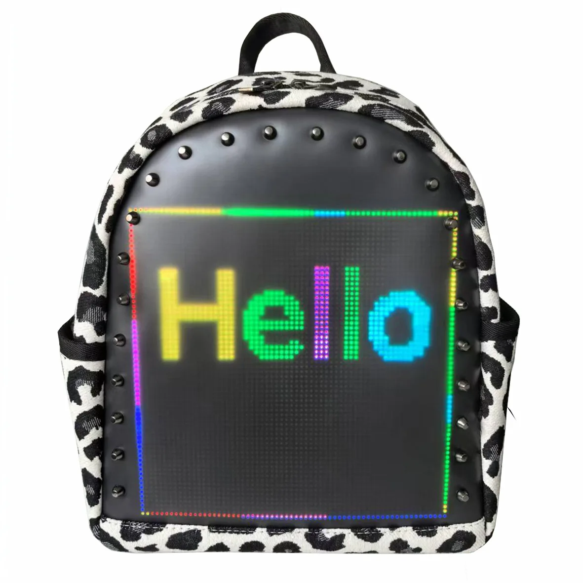 Luminous LED women's bag jacquard leopard print material fashionable women's backpack DIY dynamic display graphic