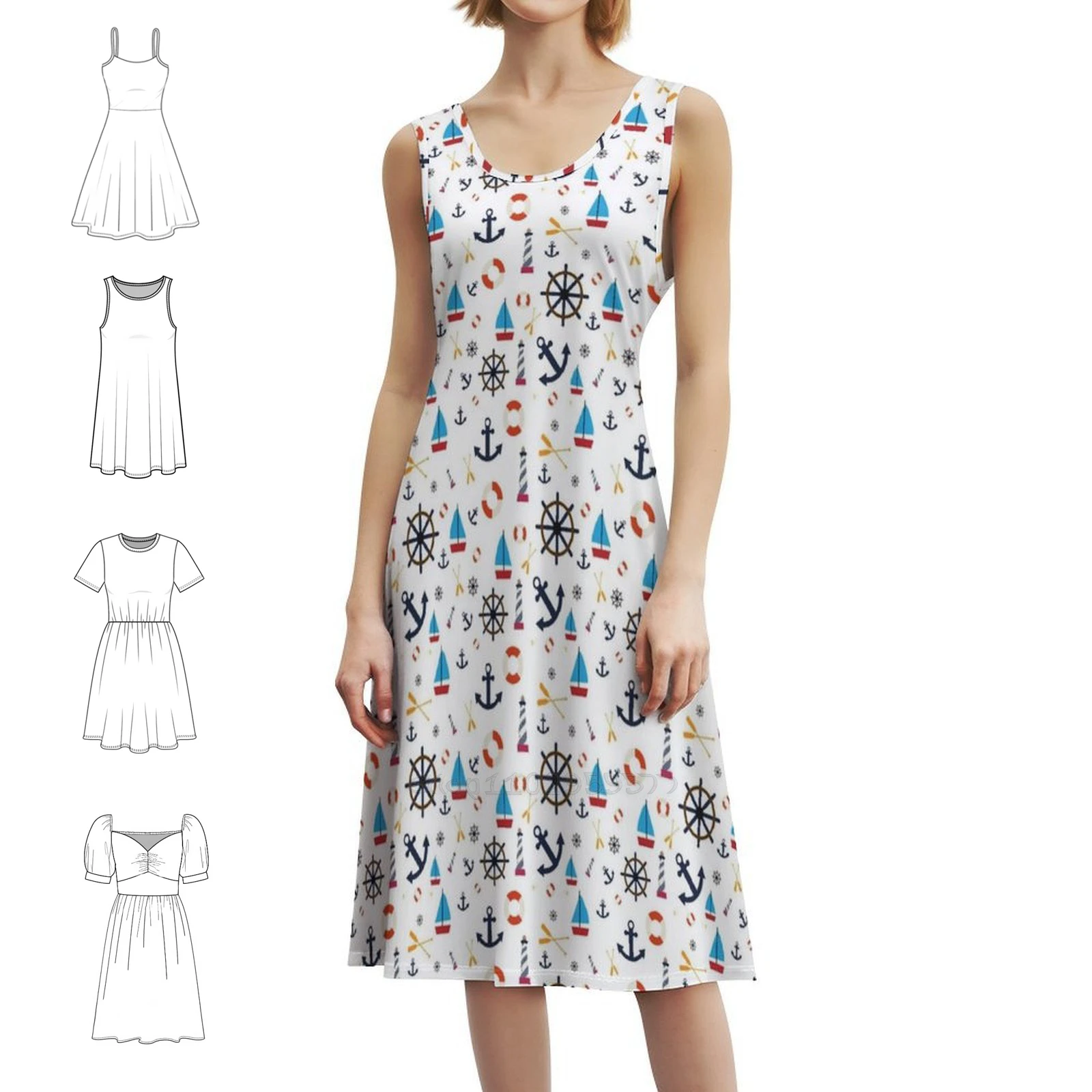 

Парусная прибрежная тема, летний узор, подарки, мини-платье в консервативном стиле для женщин, свободное повседневное дневное платье трапециевидной формы, прибрежное