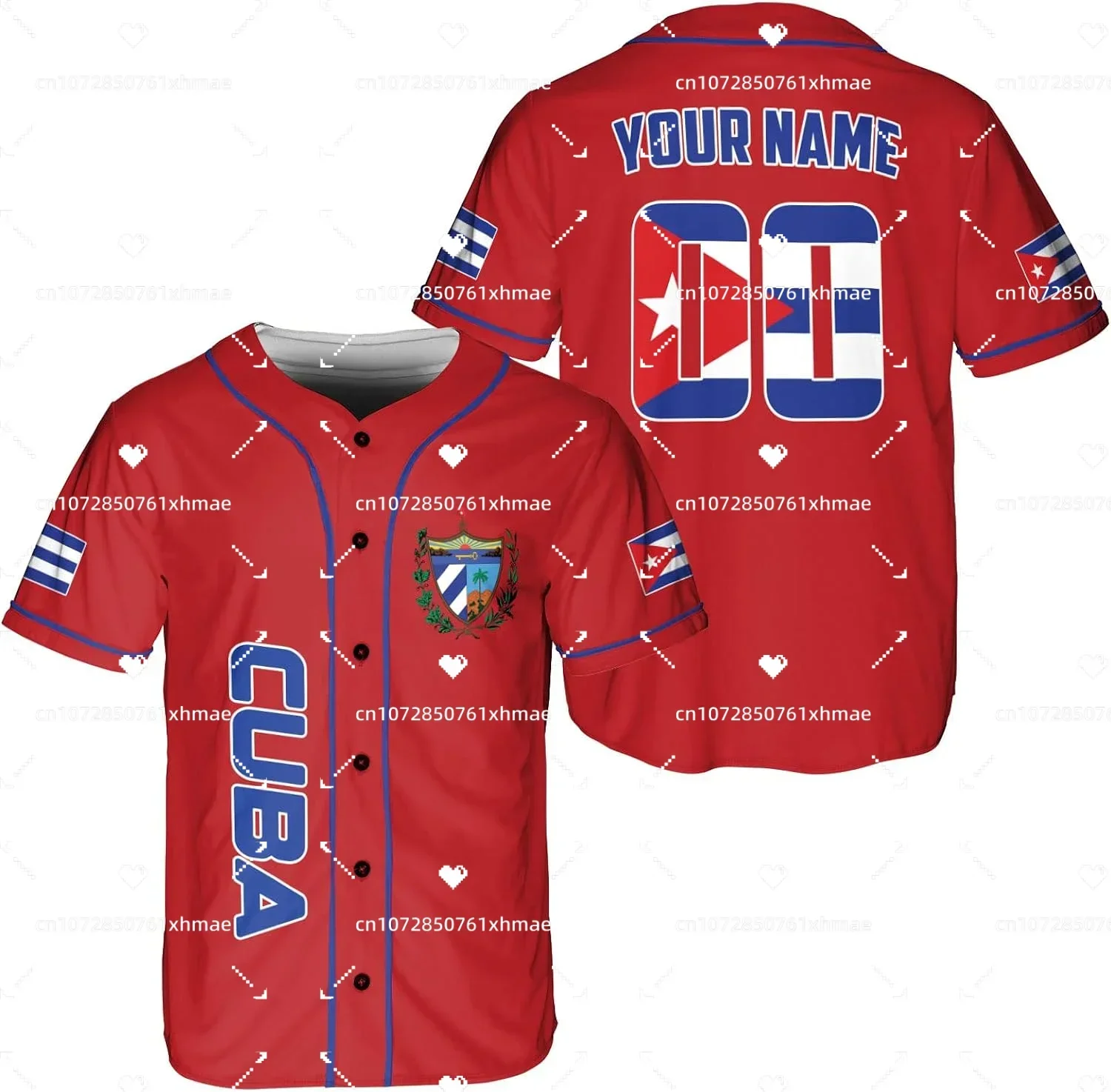 

Customize Cuba Flag Badge Baseball Jersey Men's Womens Casual Short Sleeve Jersey Men's Streetwear Short Sleeve Sports T-shirt