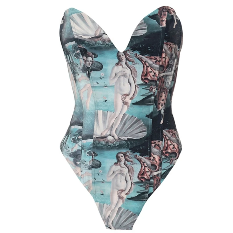 

F42F Women Low Cut Strapless Vest Elegant Printed Corset Universal Elastic Rope Decorative Women Corset with Self Tie Rope