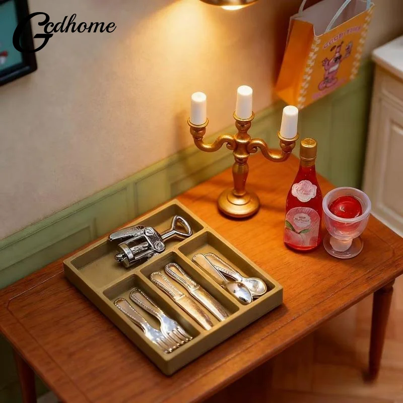 1 Set Doll House Kitchen Supplies Utensils Accessories 1:12 Dollhouse Mini Knife Fork Spoon Clips Tableware With Storage Box