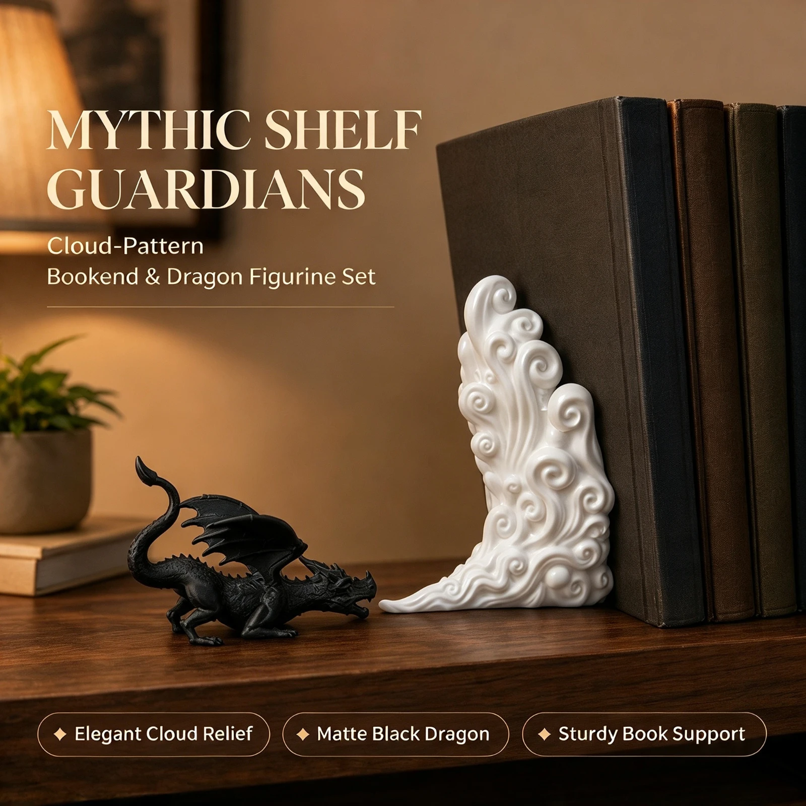 Creative Dragon Bookend Resin Non Slip Shelf Insert Flame Sculpture, Fantasy Home Office Library Table, Decor Gift For Reader