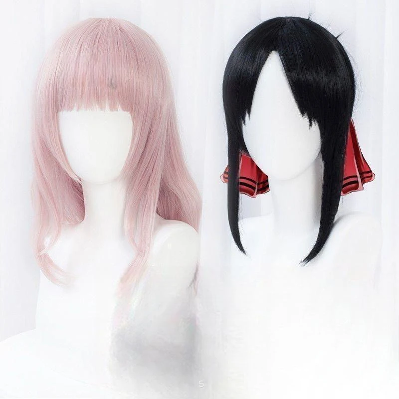 

Cosplay Wig Miss Kaguya Fujiwara Chihuahua Black Pink Fashion Girl Human Hair Button Net High-temperature Silk Decor Hair Cover