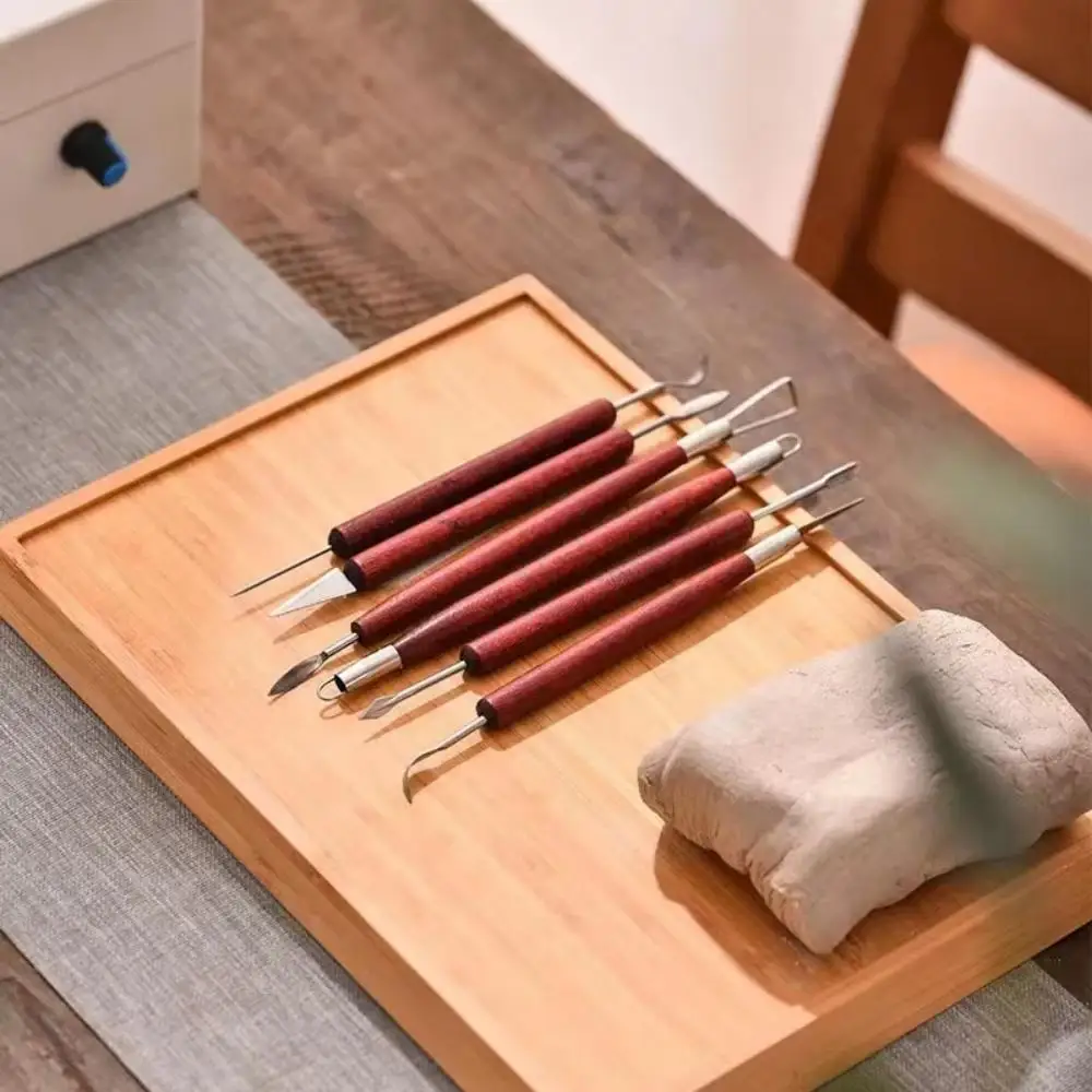 6pcs/set Pottery Tools Red Wood Double-Ended Wire Knife For Clay Repair, Clay Sculpture Carving Tool Set Pottery Tools