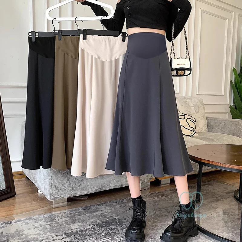 

Big Bottoming A line Maternity Skirts 2024 Spring New Fashion Elastic Waist Belly Clothes for Pregnant Women Support Pregnancy