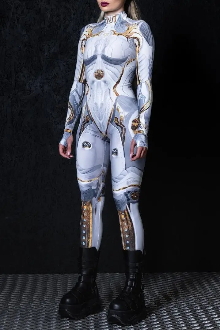 Halloween Damen Cyberpunk Roter Pfauenfeder-Jumpsuit Party Rollenspiel Steampunk Halloween Festtagskostüm Stretch-Bodysuit – Detail 19