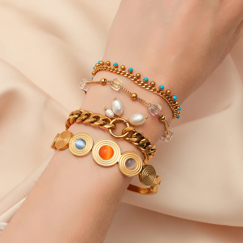 EILIECK 316L Edelstahl Blaue Perlenkette Armband für Frauen Mädchen Mode Wasserdichtes Ketten-Schmuckset Urlaubsgeschenke – Detail 7
