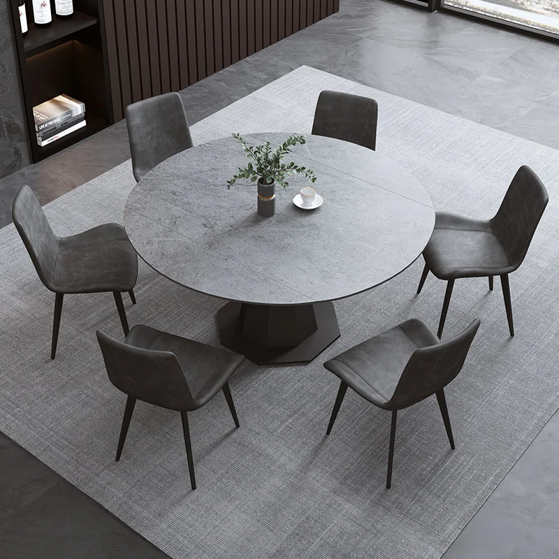 Italian Light Luxury Round Rock Plate Nordic Multi person Simple Modern Retractable Dining Table Folding and Rotating Variable