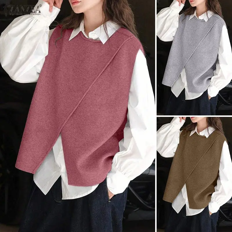 ZANZEA Women Patchwork Shirts Autumn Long Sleeve Blouse 2026 Fashion Casual Lapel Loose Elegant Office Streetwear Female Tops