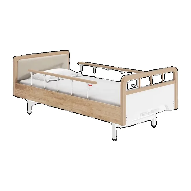 Nursing home furniture, elderly care bed, multifunctional solid wood bed with guardrail, type B, manual, backrest, leg lift