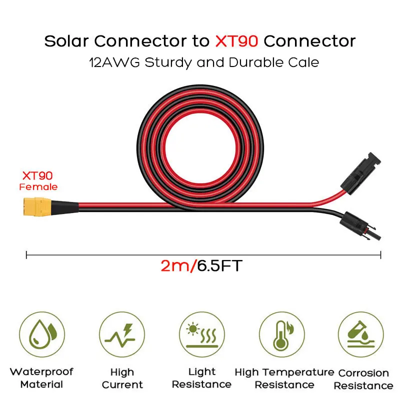 2 Meters XT90 Female to Solar Panel Charging Cable for Bluetti XT90 Input Portable Power Stations/Lithium Battery/Drone/UAV Etc.
