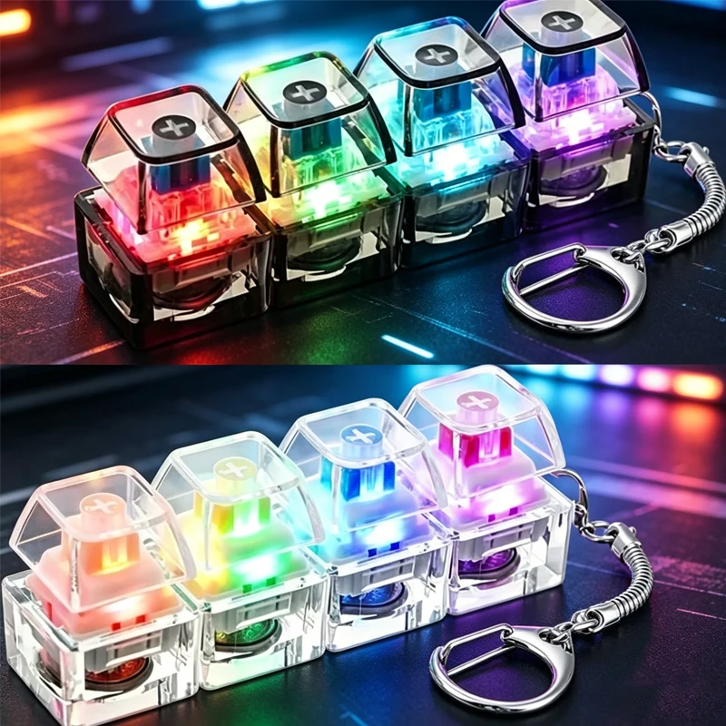 LED Keyboard Keychain Fidget Toy Crystal* Clicker Sensory Toy* for Stress Relief Keyboard Keychain Fidget Gadget for Adults Kid