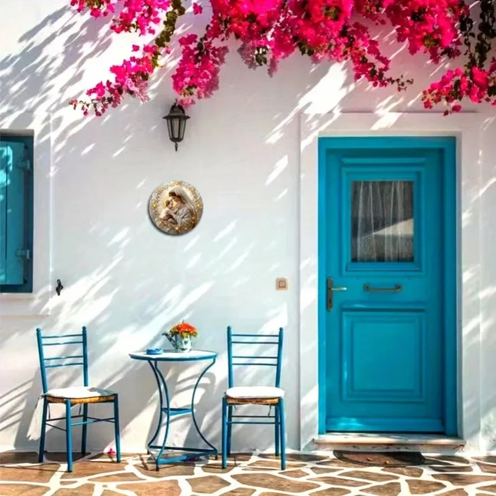 لافتة إكليل ماري تحت عنوان، ديكور معدني ديني دائري من الألومنيوم، المنزل أو غرفة النوم، المقهى، النادي، البار، ديكور المزرعة أو الحائط #5