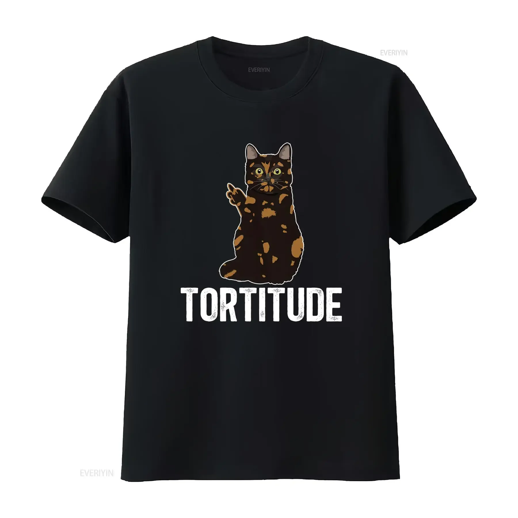 Funny Tortitude Tortoiseshell Cat Middle Finger Print Casual T Shirt vintage Washed homme Unisex designer clothes Versatile