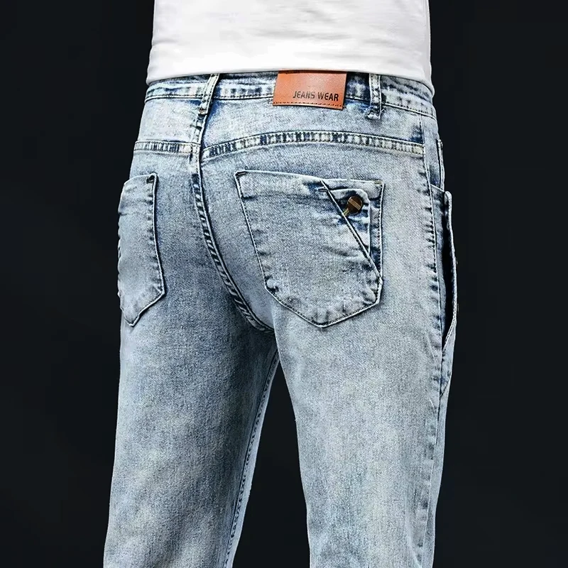 New Men's Slim Elastic Skinny Jeans Korean Design Fashion Multi-Button Vintage Washed Cotton Stretch Denim Pants Male Trousers