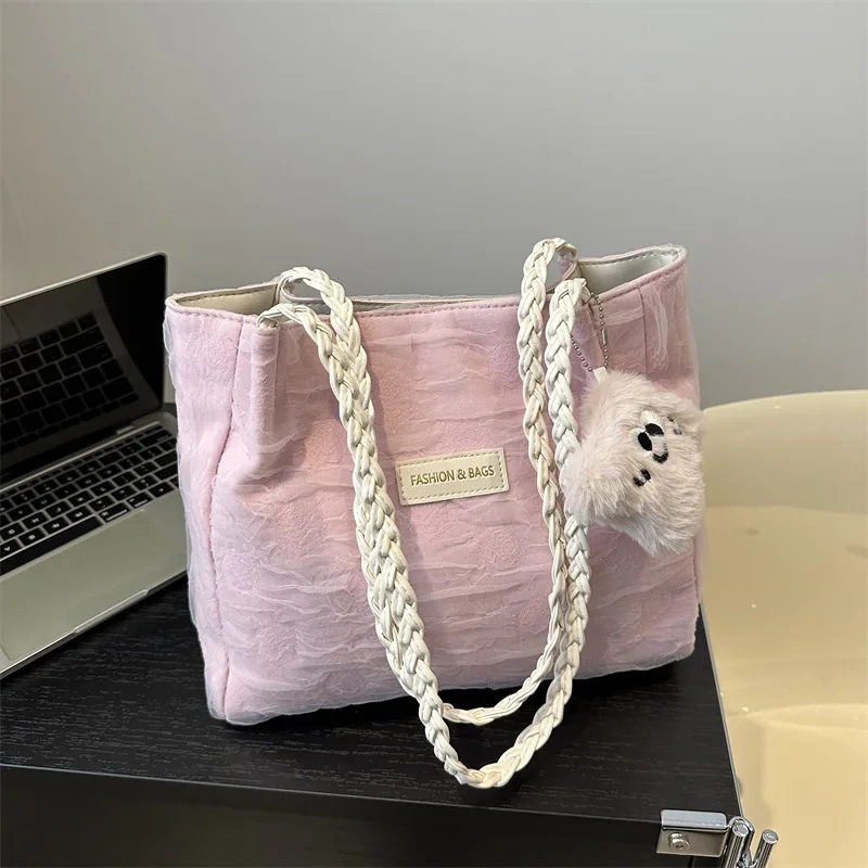 Women's Shoulder Bag Solid Color Simple Fashion Korean Version Single Shoulder Bag Braided Shoulder Handbag 2024 New Tote Bag