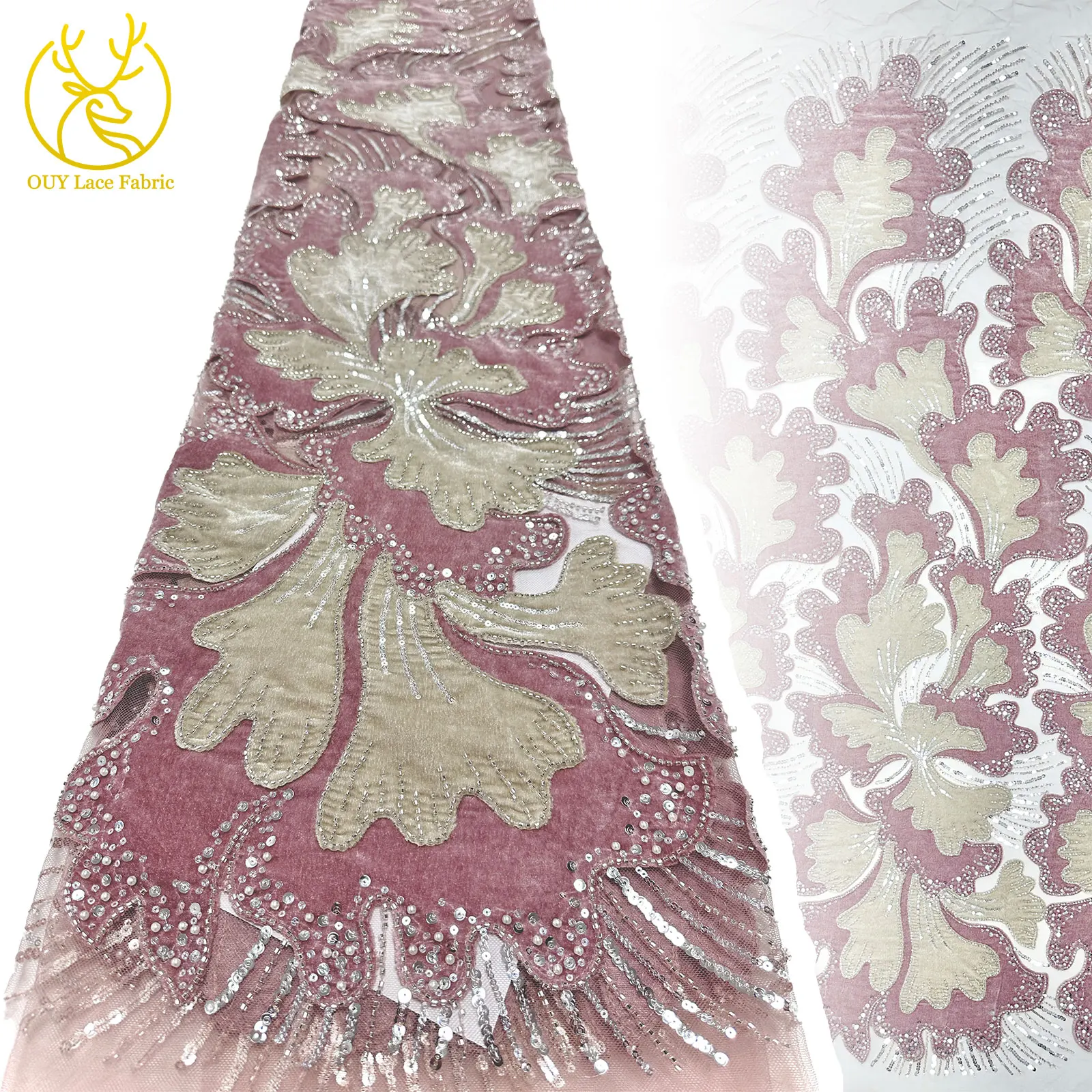 

Новый дизайн, роскошная бархатная кружевная ткань с блестками, 2024, африканская кружевная ткань с вышивкой бисером, французское женское свадебное платье