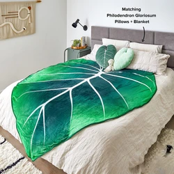 Large Leaf Blanket Soft Printed Green Leaves Flannel Leaf Shaped Blankets Beds Sofa Fleece Cozy Beach Blanket Birthday Gift