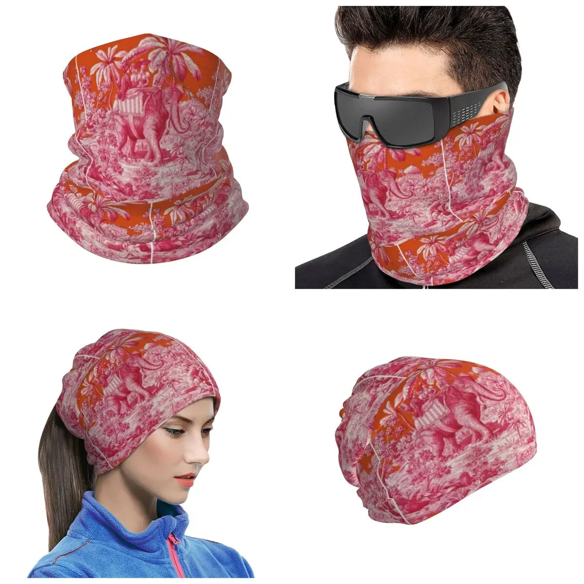 Toile De Jouy - Pink And Orange Bandana Neck Gaiter Printed Wrap Scarf Outdoor Sports Headband For Men Women Adult Windproof