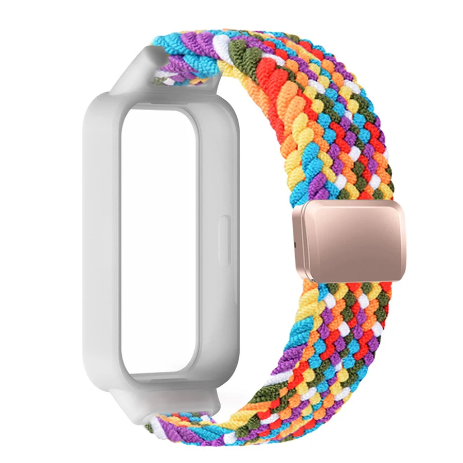 Magnetische gespsluiting hoesje + gevlochten nylon band voor Xiaomi Mi Band 9 Active riem sportarmband Correa + hoesje voor Redmi Band 3 band
