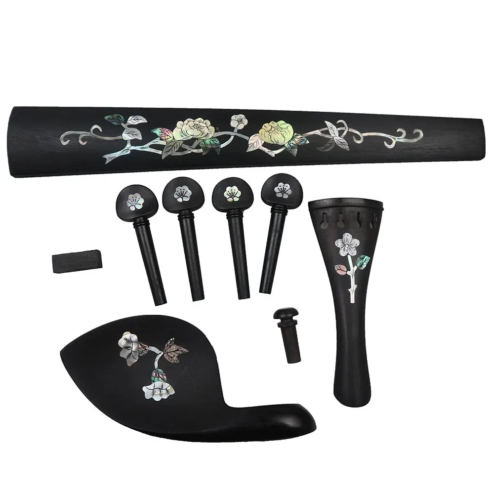 Outfit Violin Accessories Replacements Part Inlaid Pearl Shell Fiddle Fingerboard Fretboard Chinrest Tailpiece Pegs Endpin 4/4