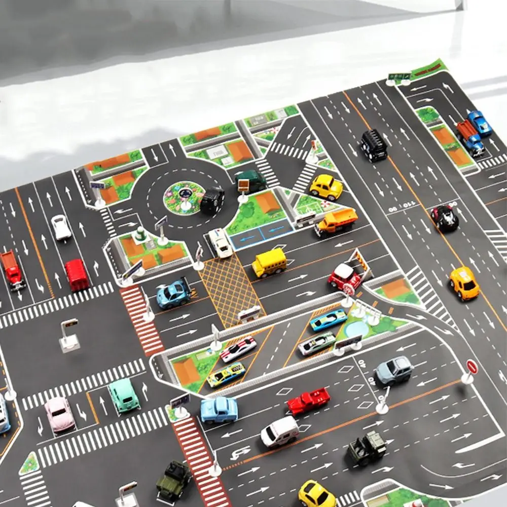 Alfombra de carretera para escalada de coches, tapete de juego DIY para señales de tráfico, tapete de escalada, juguetes, estacionamiento de la ciudad, mapa de carreteras