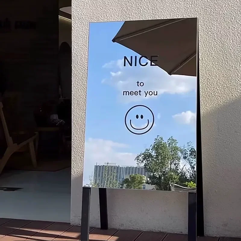JMZ Mirror Floor Standing Sign Stainless Steel 3D Simple Design for Shop Store Outdoor Photography Instagram Korean Style