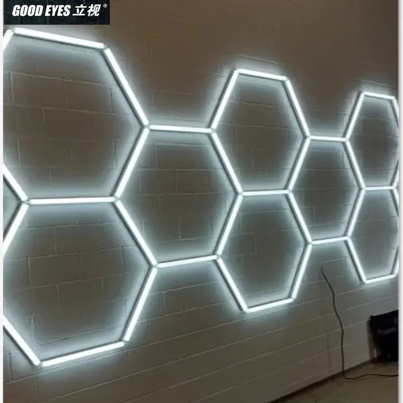 2*6M Customized Led Ceiling Lamp Hexagon Honeycomb Shape Inspection Garage Detailing Light for Workshop Gym Office Barber Shop