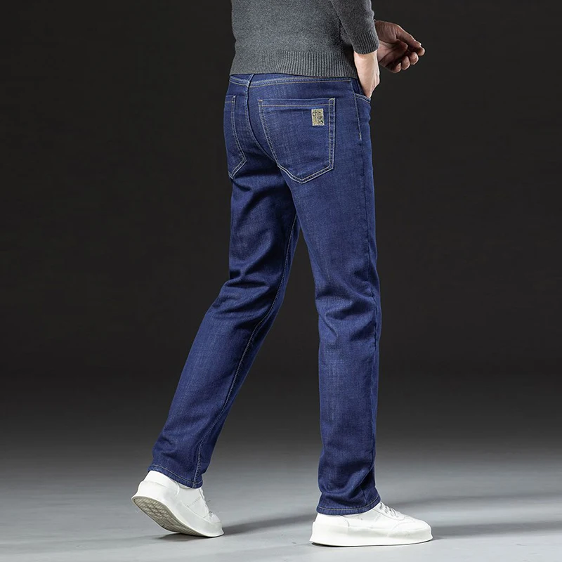 Männer Winter Fleece Gefüttert Verdickte Warme Jeans Männlichen Mode Lose Gerade Denim Hosen Smart Casual Slim Fit Hosen