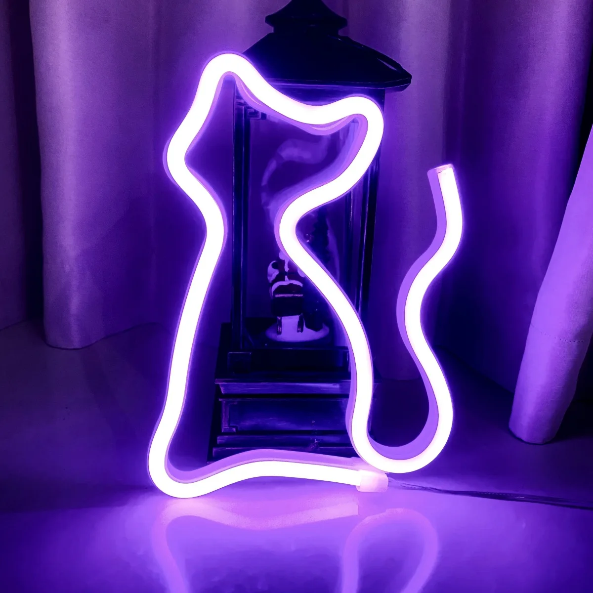 Letrero de neón de gato con batería y luz LED de doble alimentación USB para fiesta, hogar, decoración de boda, lámpara de mesa, regalo de Navidad y San Valentín