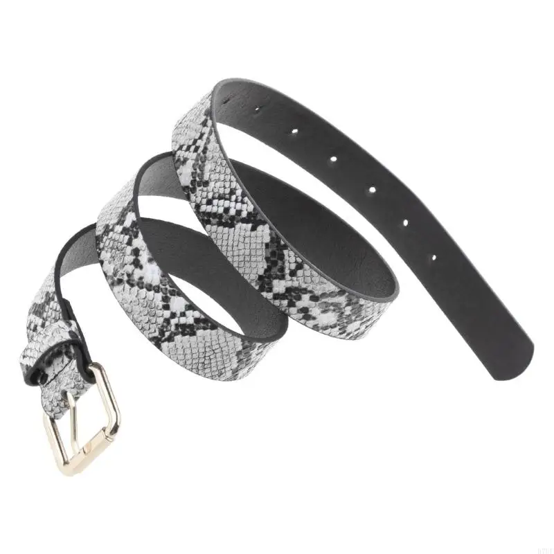 R7UF Casual Adult Waist Belt Luxury Personality Rectangle Buckle Snake Print Belt