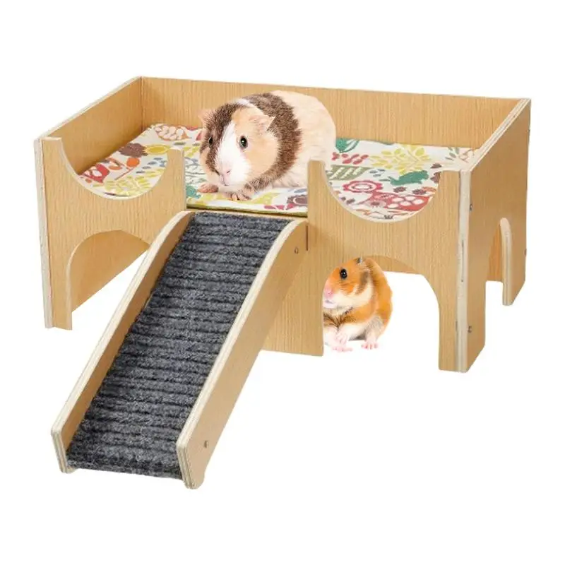 

Hamster House Wooden Small Animal House 2-Layer Pet Animal Hideouts Habitat With Stairs For Hedgehog Hamster Guinea Bunny