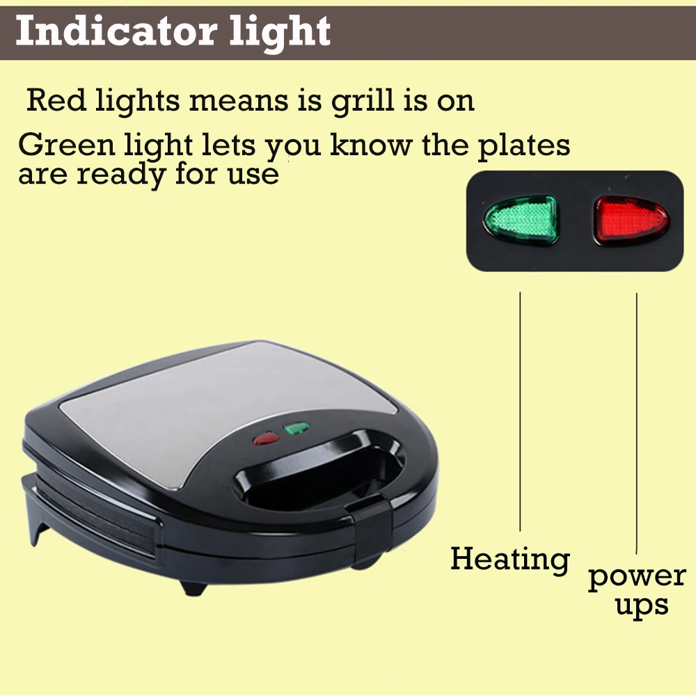ماكينة الإفطار متعددة الوظائف 3IN1 بقدرة 220 فولت 750 وات ماكينة صنع شرائح الوافل الكهربائية المشوية مع 3 أطباق غير لاصقة قابلة للإزالة