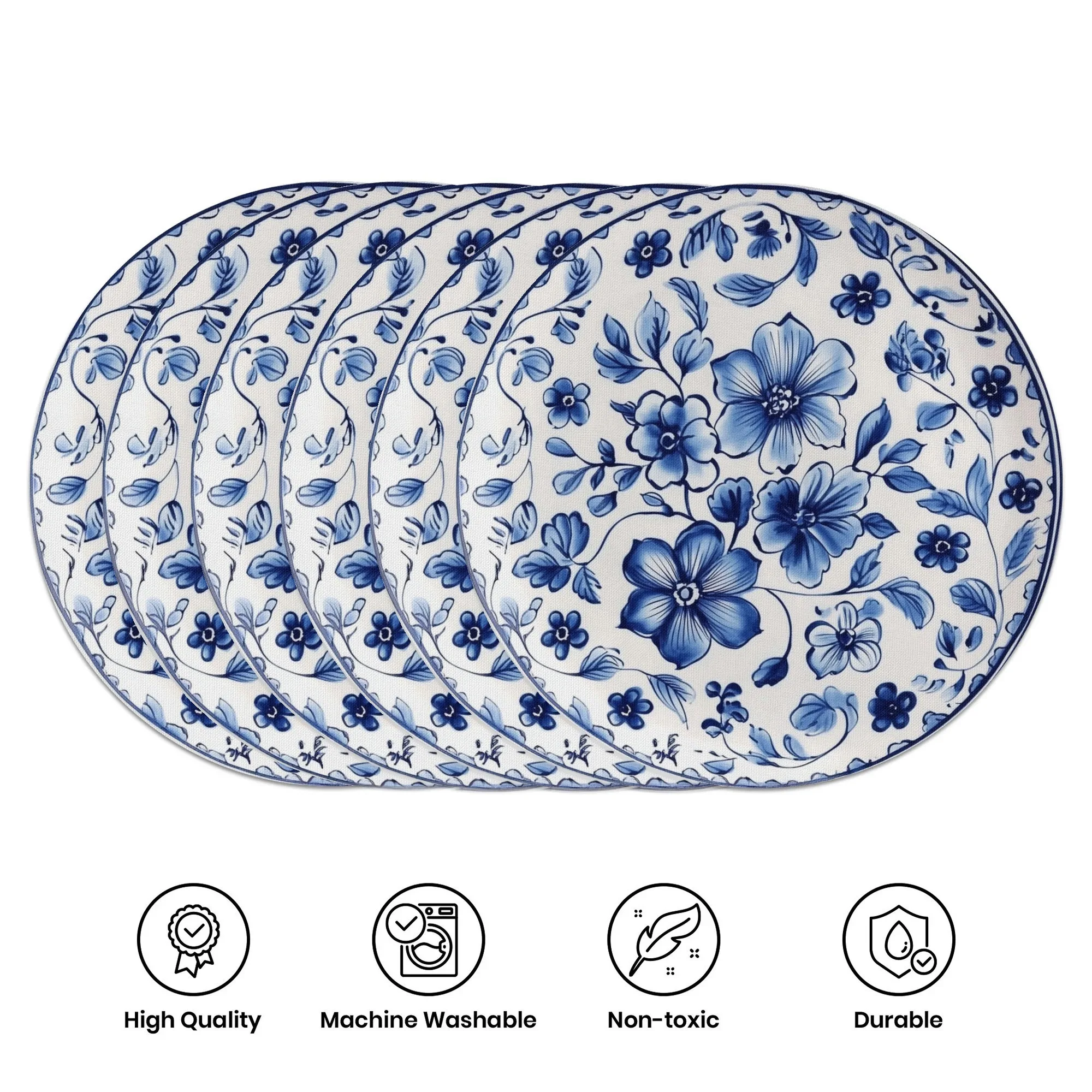 VIKAMA 6PC Blaue und Weiße Blume Tischset Frische Landschaft Wind Welle Grenze Verteidigung Hot Pot Matte Esstisch Party Dekoration
