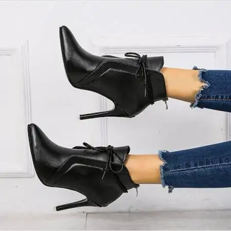 Black  Ankle Boots Winter Women Shoes Thin High Heel Boots Pointed Toe Zipper Ladies Sexy Boots 2024