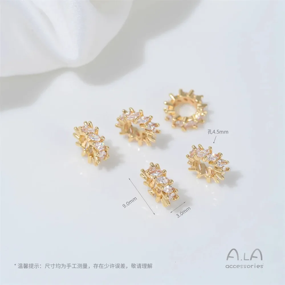 T375 14K Gold-plated Silver Large-hole Spacer Beads Accessory Spacer String Pearl Crystal Bracelet Handmade Diy Jewelry Material