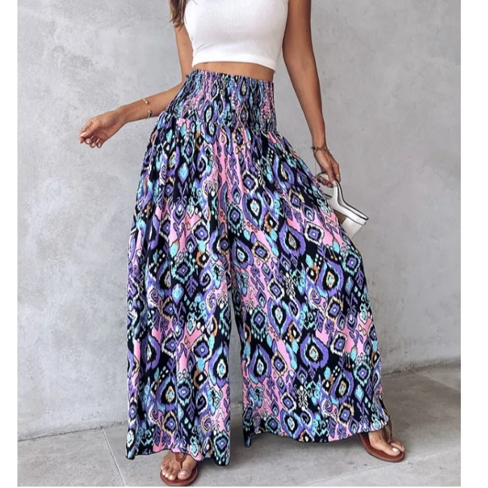 n Faion ハイウエスト弾性ルーズカジュアルワイドレッグスカートパンツビーチパンツ快適なルーズフィットカジュアルパンツ