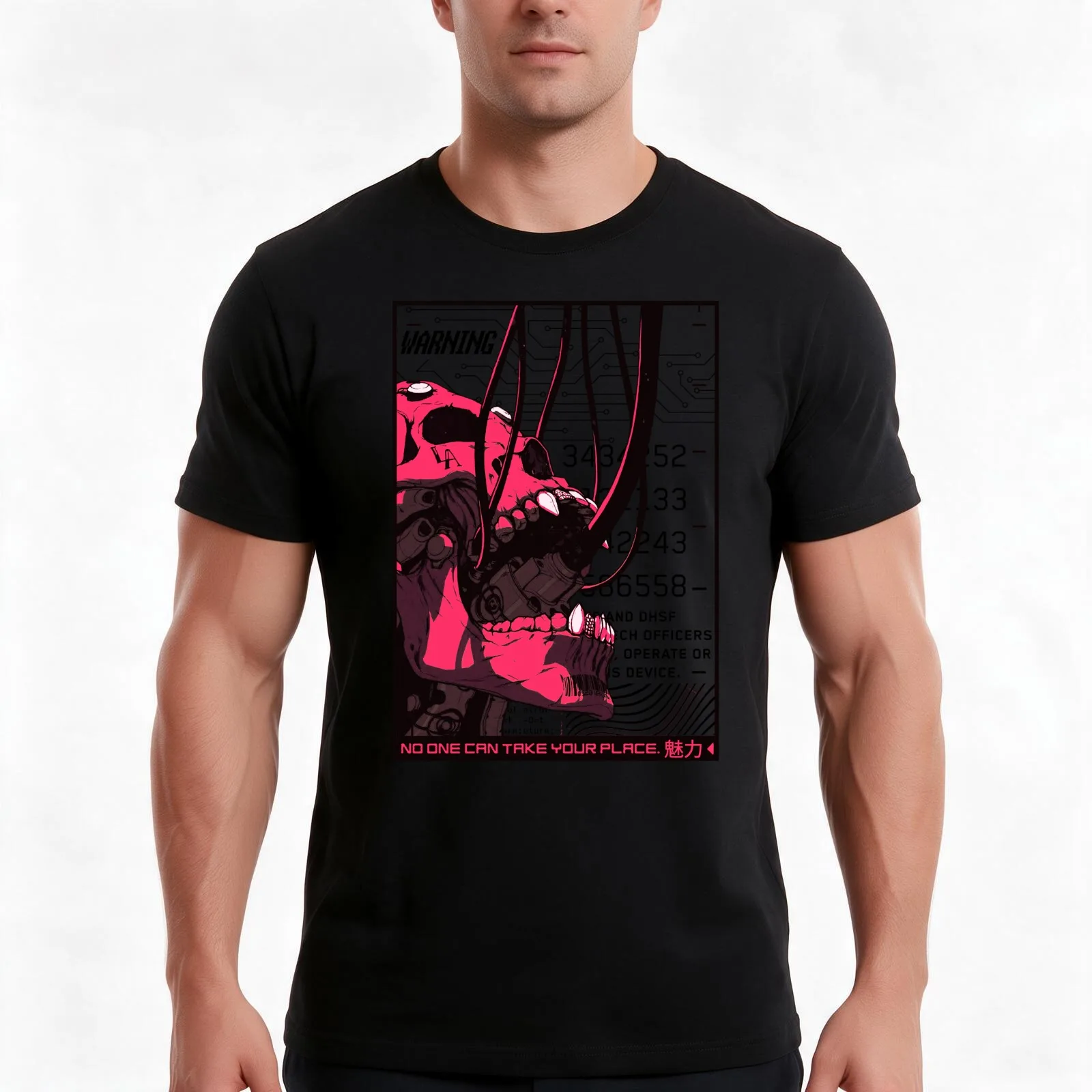 Cyberpunk Skull Glitch Cyborg T-Shirt, Summer Casual Cotton Tee, Oversized Streetwear Tops, Vintage Graphic Print, 100% Cotton
