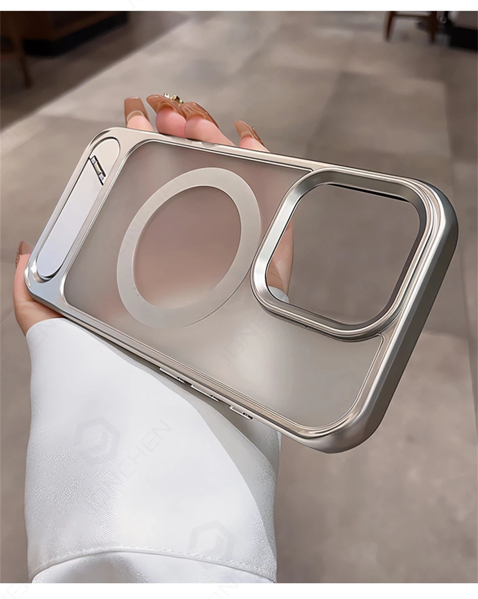 Matte Transparent Invisible Folding Stand Magnetic Case For iPhone 15 16 17 Pro Max 14 13 12 For Magsafe Wireless Charging Cover