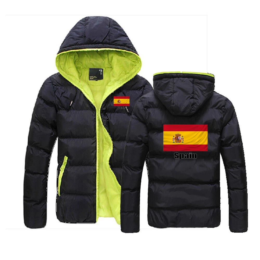 2026 Football Team Autumn Winter Cold Protection Camping Cotton-padded Jacket Men's Spanish Flag Logo Print Hooded Coat
