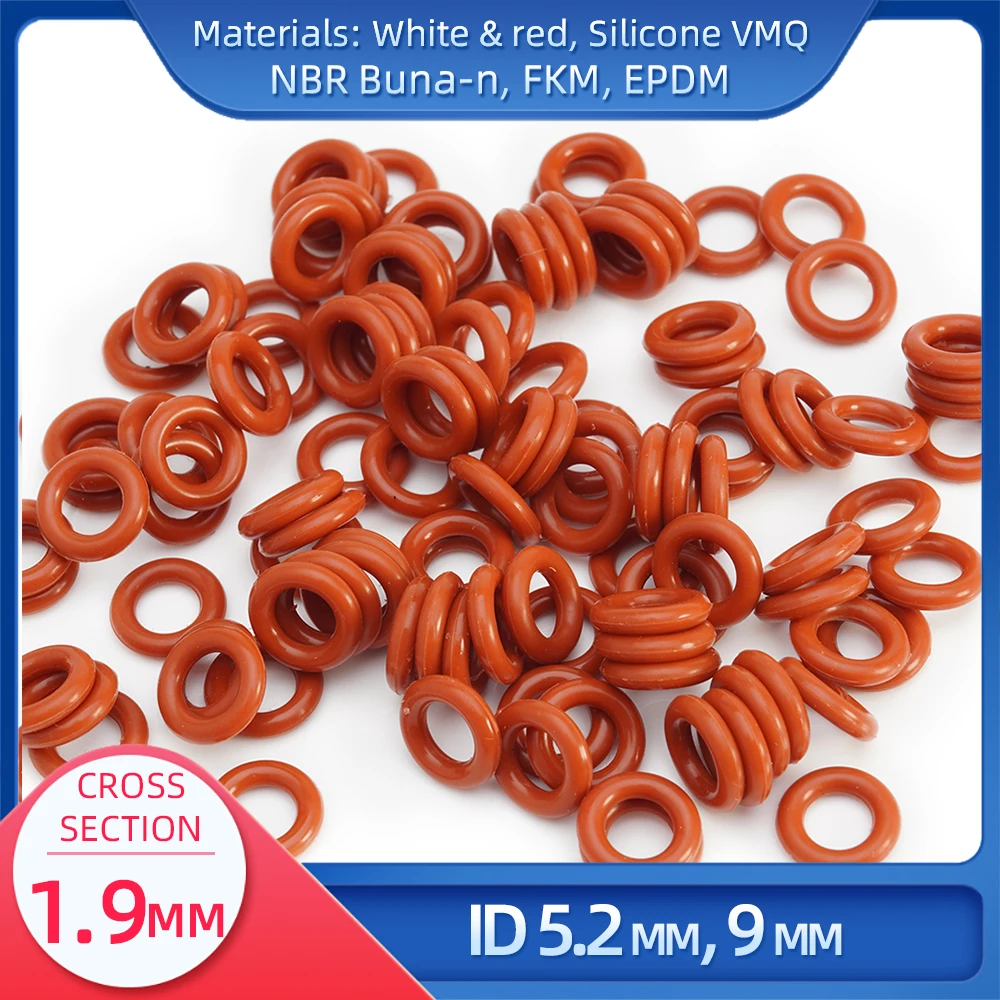 

O Ring CS 1.9mm ID 5.2 mm OD 9 mm Material With Silicone VMQ NBR FKM EPDM ORing Seal Gaske1