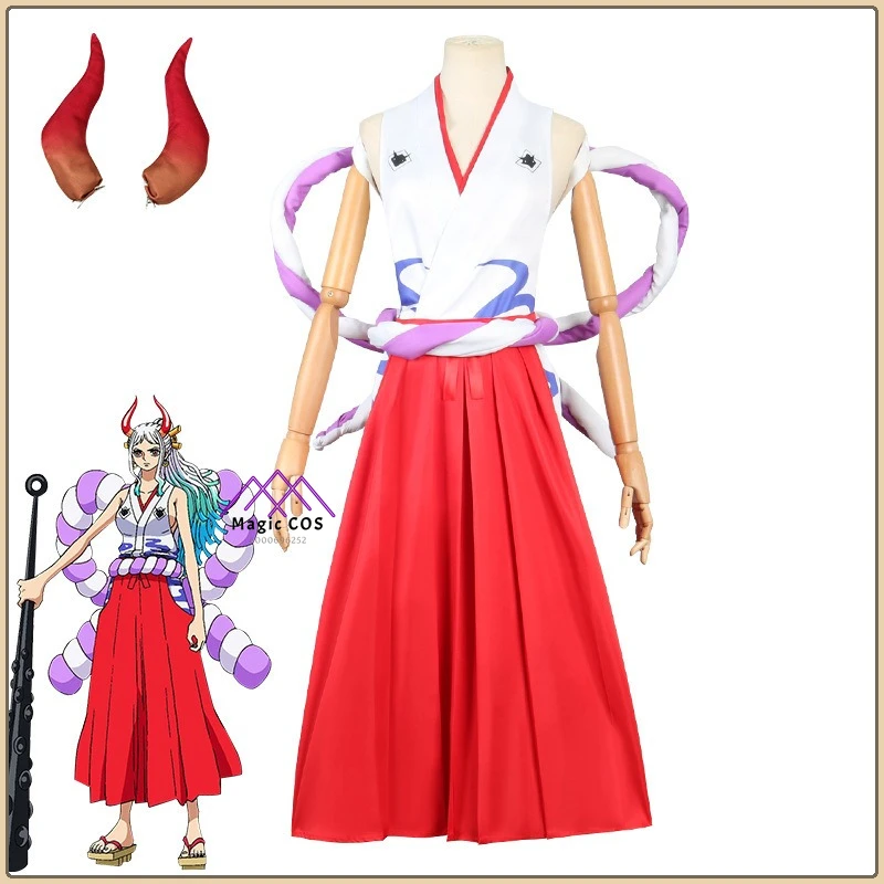 

Yamato Role Playing Costume Wig + Classic Kimono + Red Sash +Horns Women's High Quality Cosplay Costume for Halloween Party Suit