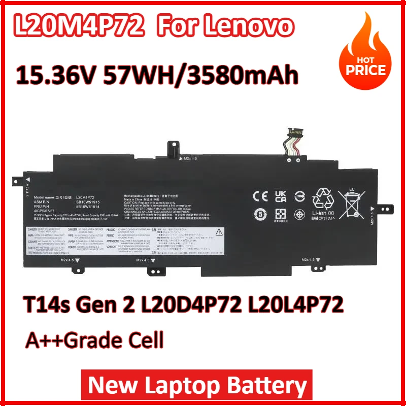 L20M4P72 15.36V 3580mAh New Laptop Battery For Lenovo ThinkPad T14s Gen 2 2021 L20D4P72 L20L4P72 L20C4P72 SB10W51914 5B10W51815