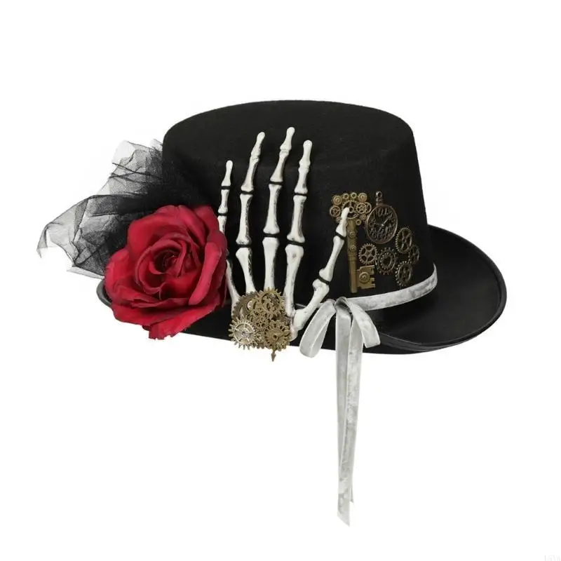 

L5YA Flower Skull Hand Steampunk Top Hat in Black Halloween Decorations Ornament