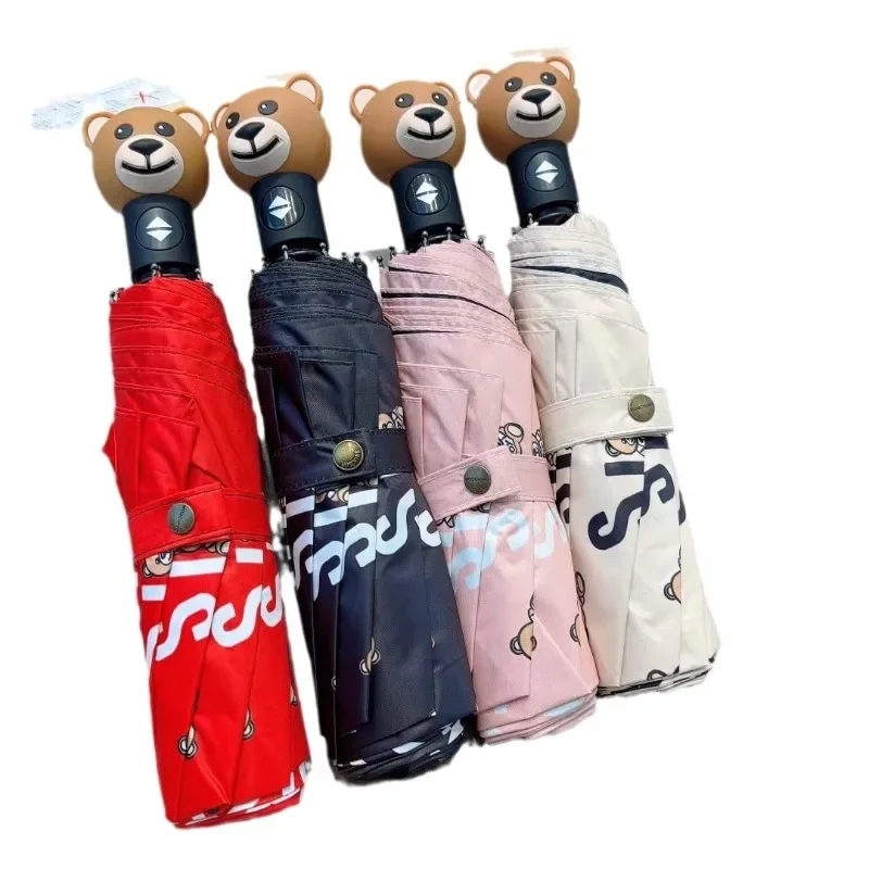 New Creative Bear Head Umbrella with Cartoon Printing for Women Black Rubber Sunscreen and UV Protection Automatic